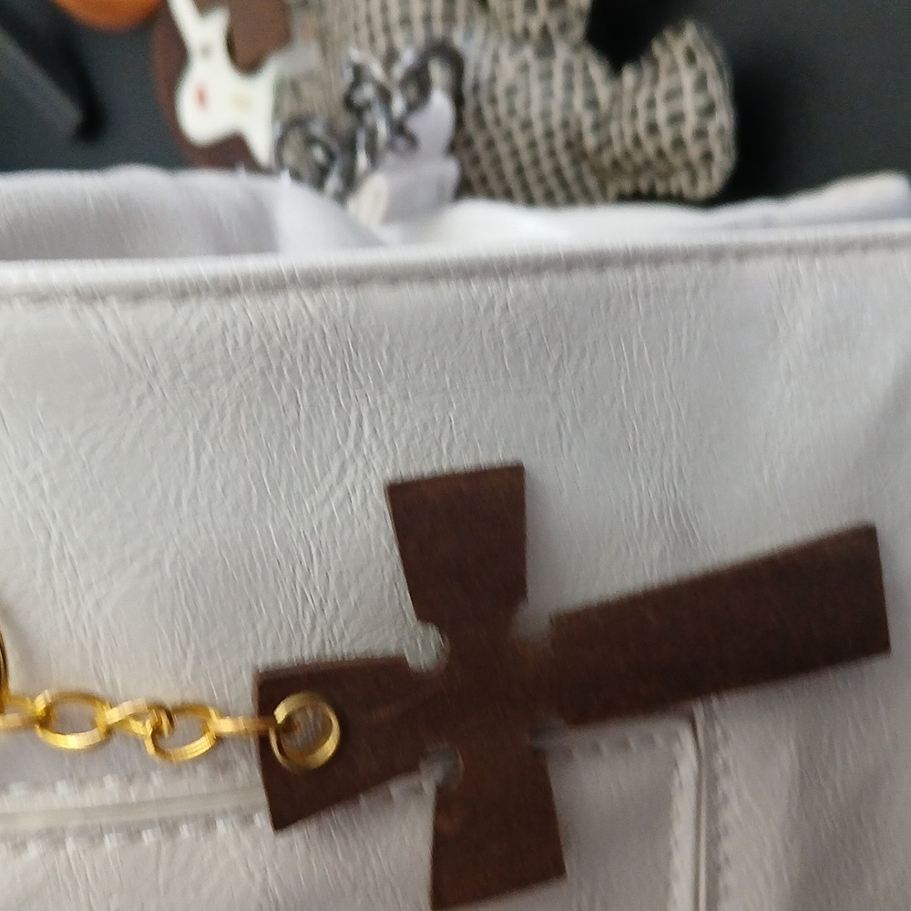 Leather Cross handbag charm, Purse Charm